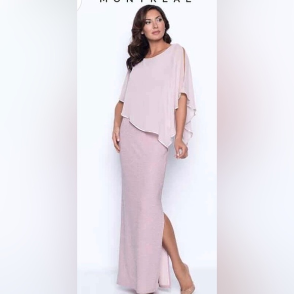 Plus Size Frank Lyman Chiffon Drape Dress, style 17925 blush - Picture 1 of 4